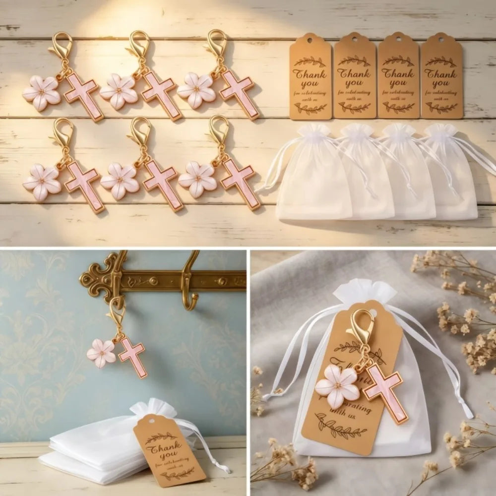 10-50 Sets Gold Cross Flower Keychains
