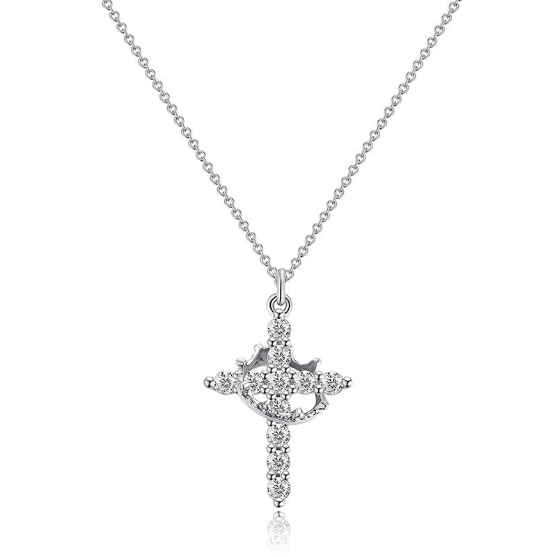 Rotatable Crown Cross Pendant Necklace