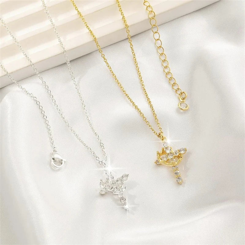 Rotatable Crown Cross Pendant Necklace