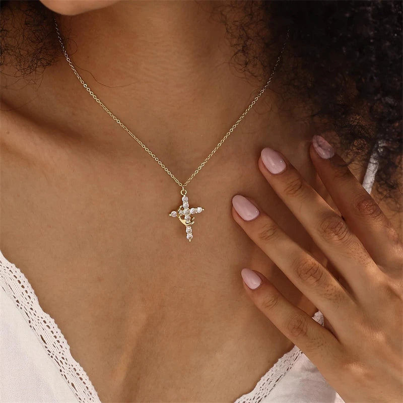 Rotatable Crown Cross Pendant Necklace