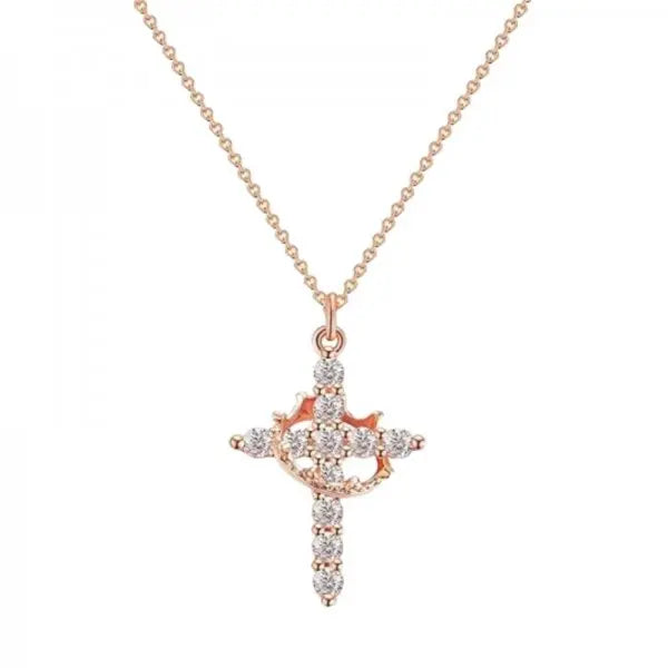 Rotatable Crown Cross Pendant Necklace