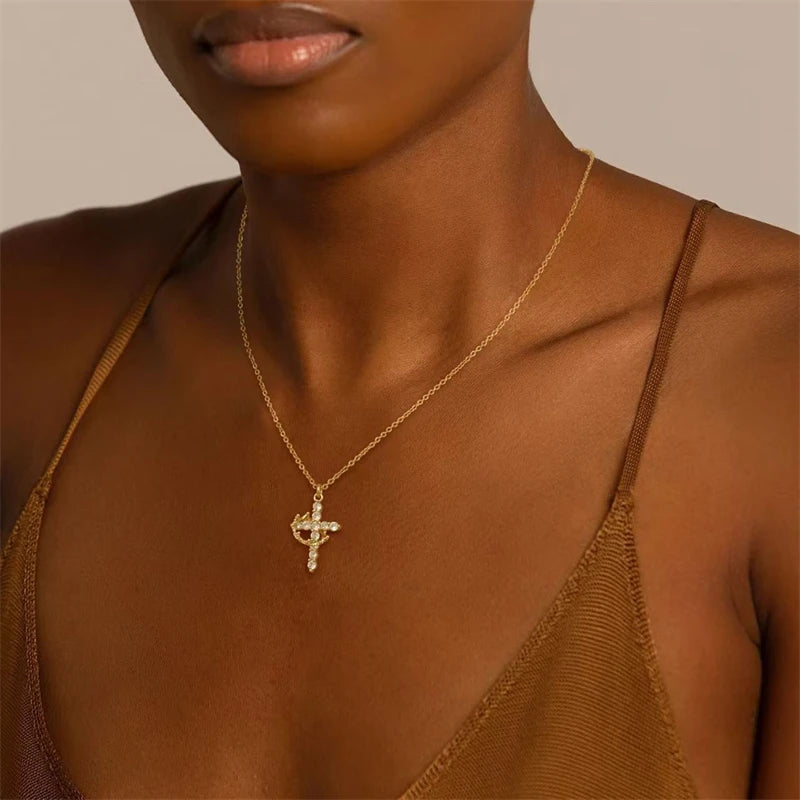Rotatable Crown Cross Pendant Necklace