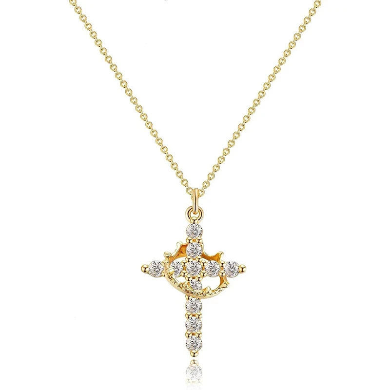 Rotatable Crown Cross Pendant Necklace