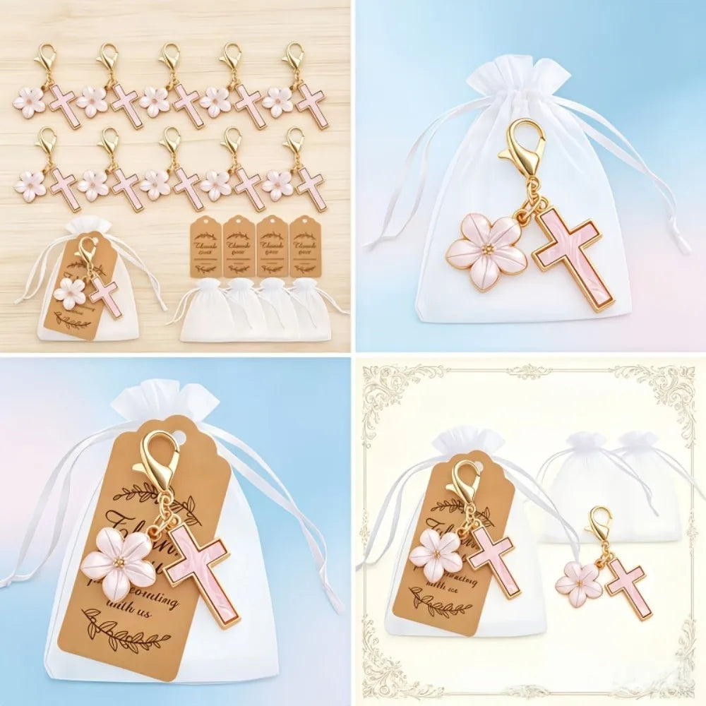 10-50 Sets Gold Cross Flower Keychains