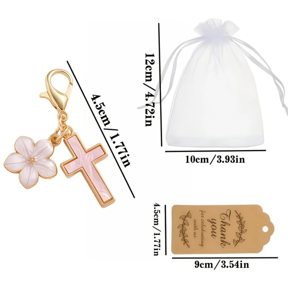 10-50 Sets Gold Cross Flower Keychains