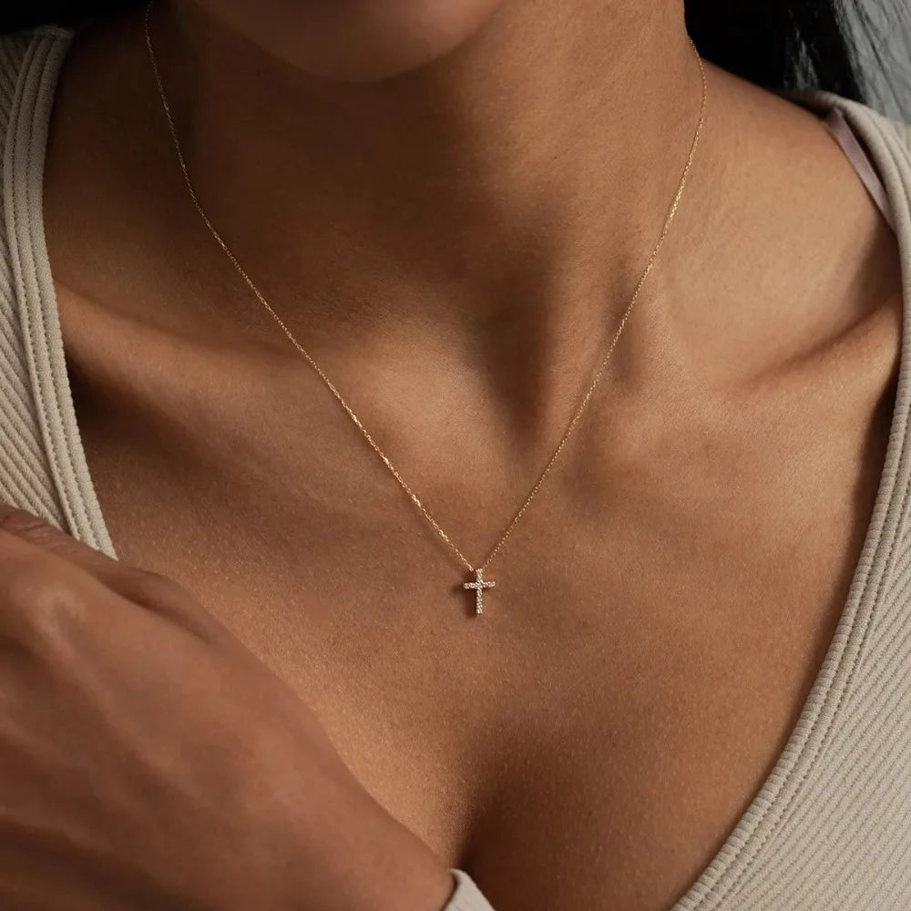 New 18K Gold Plated Cross Necklace